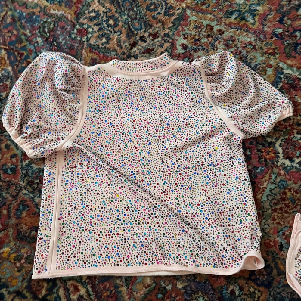 Queen Of Sparkles Set Pink Rhinestone Puff Sleeve Shirt And Skirt Women’s XL - Picture 5 of 8